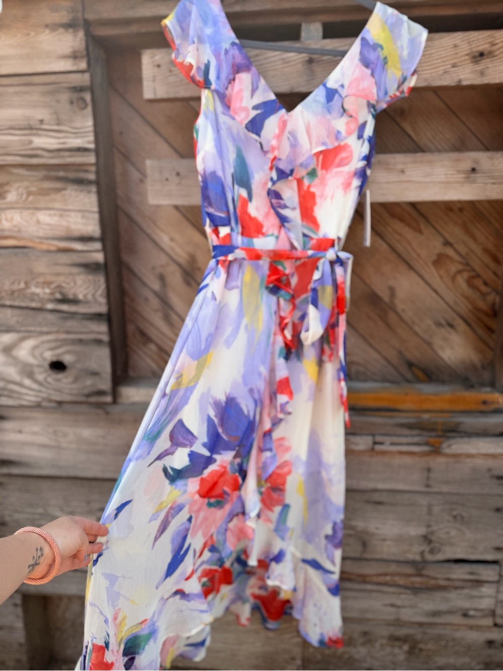 Harper Floral Wrap Maxi Dress in Purple, Red, Yellow - Picture 2 of 5